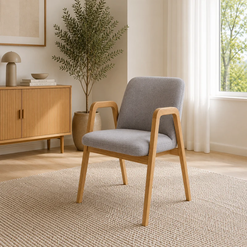 Pack de 2 o 4 Sillas de Comedor Chill, Estructura de Madera Maciza de Roble, Tapizado | VESKOR
