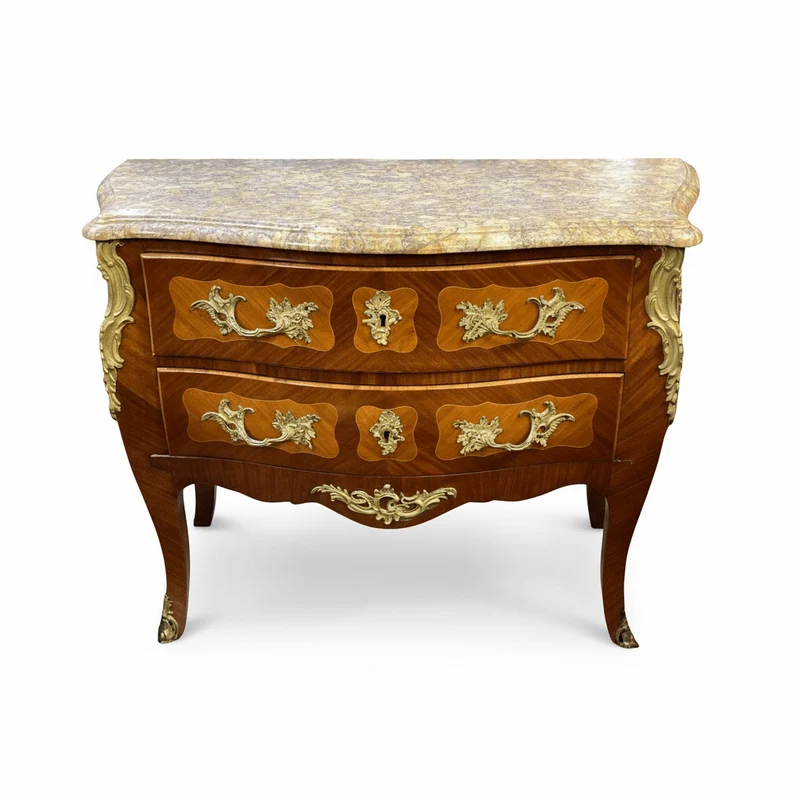 Louis XV chest of drawers with cream marble