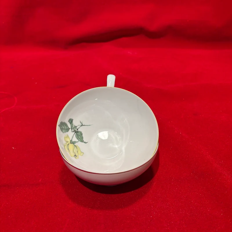 Juego de porcelana para 10 personas con borde dorado Krister Germany KPM ´Flores amarillas`
