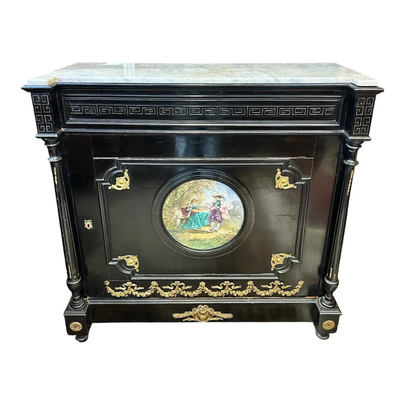 Mueble Bahut estilo Napoleón III con placa de porcelana pintada y bronces dorados