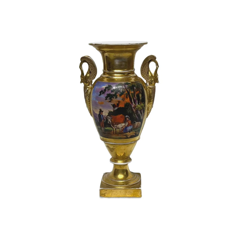 Ánfora francesa decorativa de porcelana pintada a mano con escenas pastorales