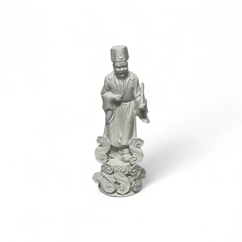 Figura de porcelana blanc de chine- Sabio inmortal taoísta sobre base de nubes