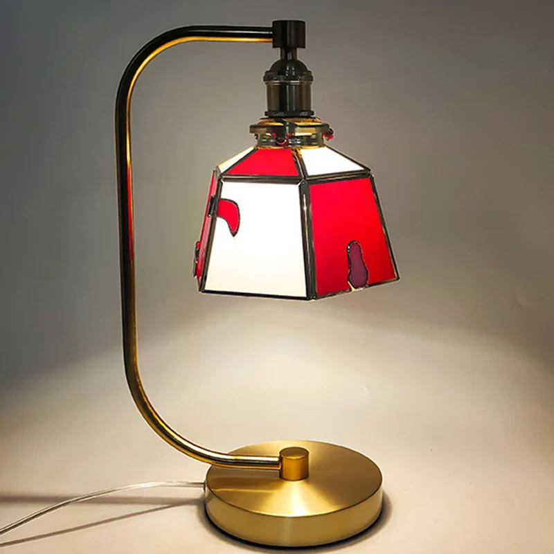Traditional Tiffany Bell Shape Cylindrical Iron Glass 1-Light Table Lamp For Bedroom