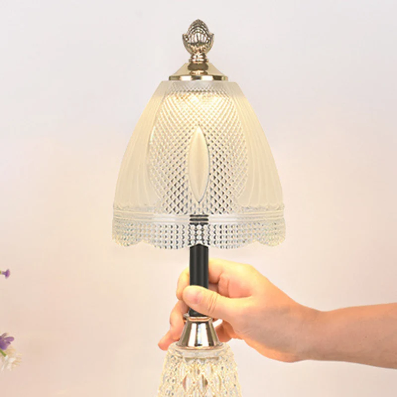 Traditional European Bell Shape Petal Edge Iron Glass LED Table Lamp For Bedroom