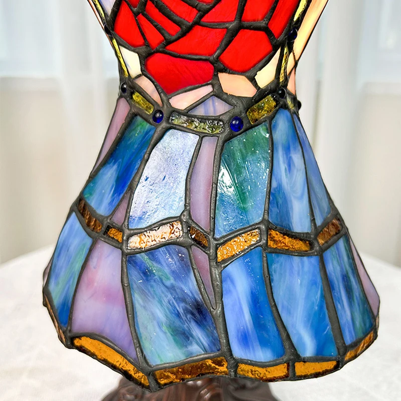 Traditional Tiffany Dress Shape Iron Glass 1-Light Table Lamp For Bedroom