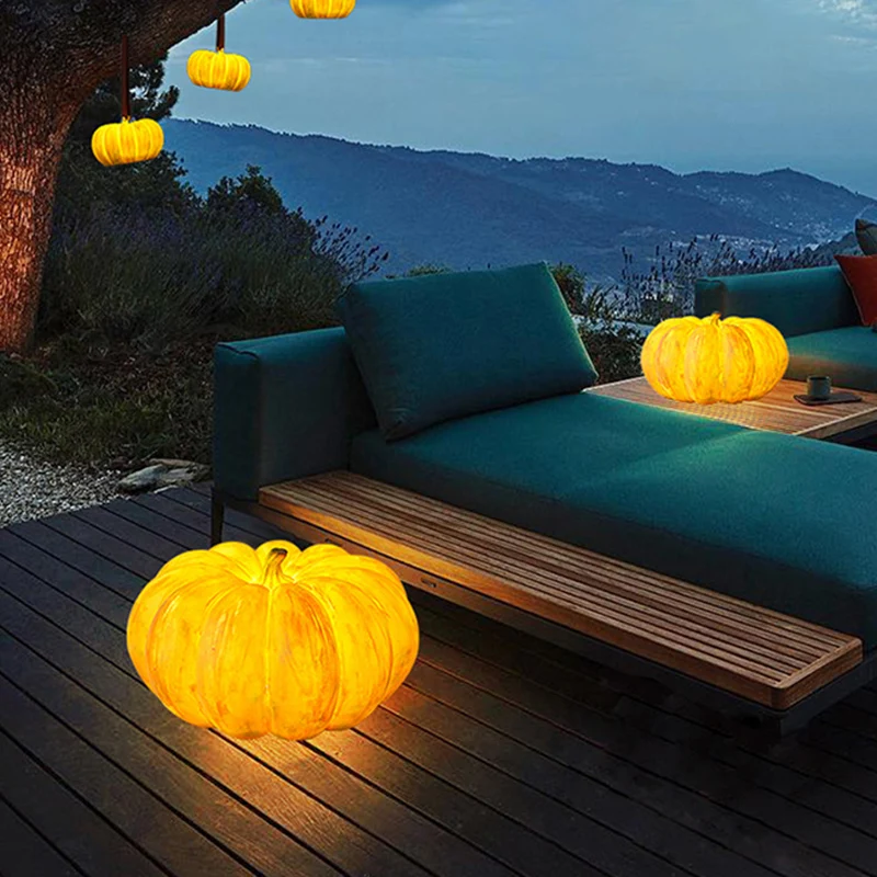 Contemporary Creative Resin Pumpkin-Shaped Round LED Floor Lamp For Outdoor Garden