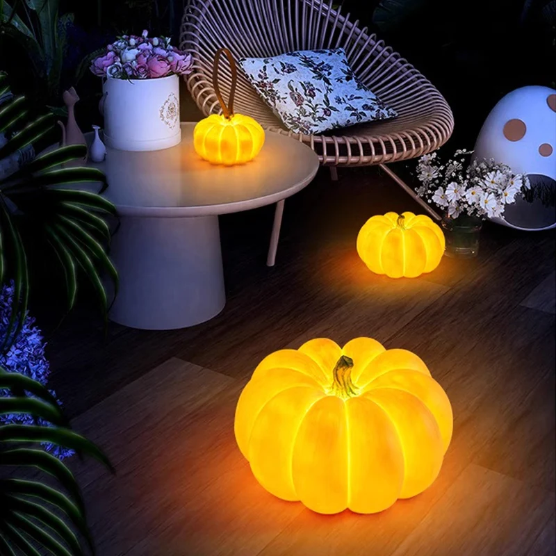 Contemporary Creative Resin Pumpkin-Shaped Round LED Floor Lamp For Outdoor Garden