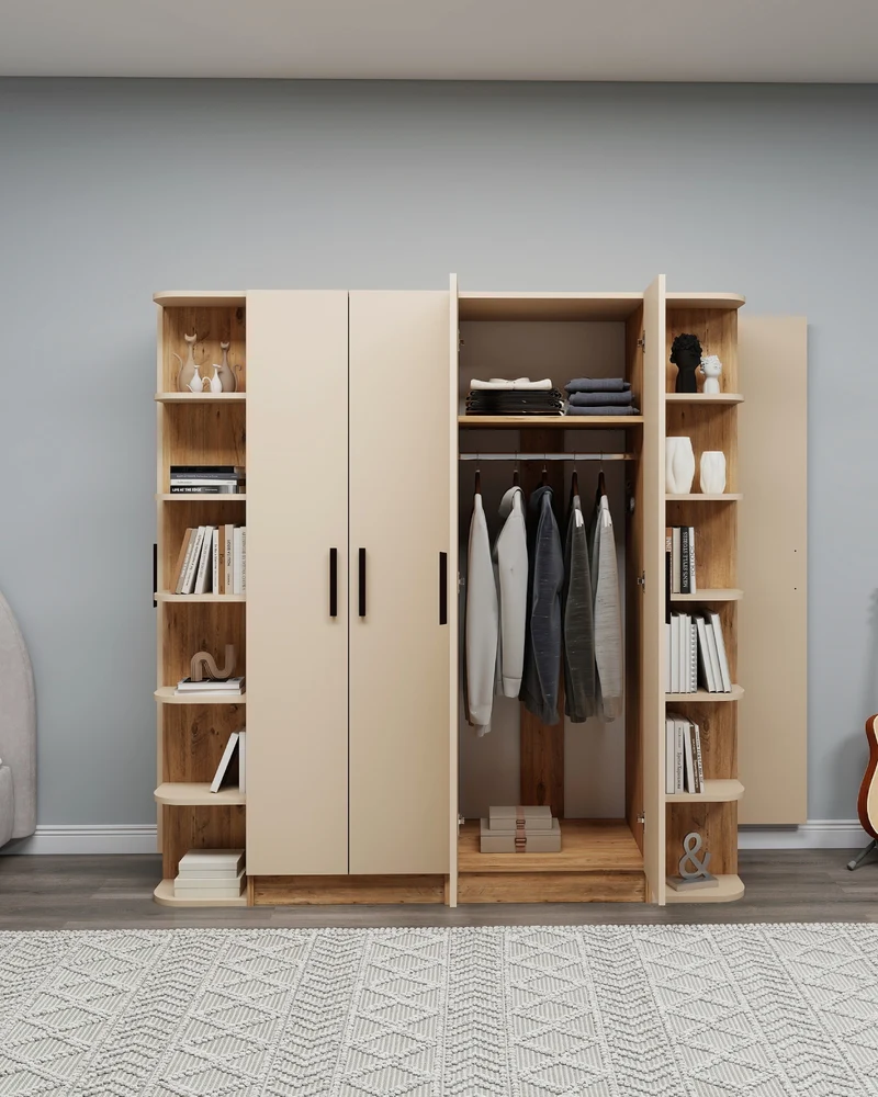 Linda-Lusus 6-Door Double Wardrobe Set with Shelves & Cabinets – 180 cm Modern Bedroom Storage Closet with Hanging Rails