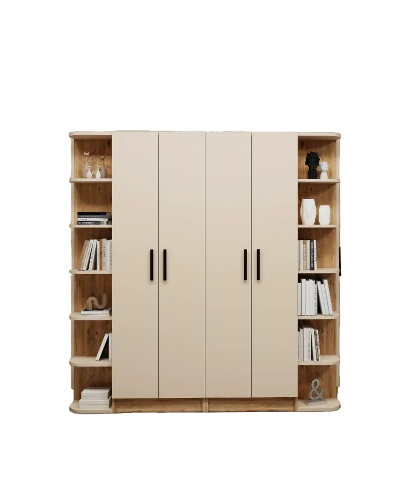 Linda-Lusus 6-Door Double Wardrobe Set with Shelves & Cabinets – 180 cm Modern Bedroom Storage Closet with Hanging Rails