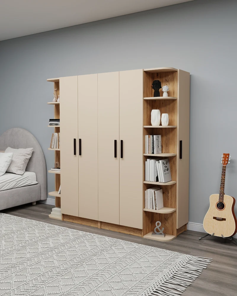 Linda-Lusus 6-Door Double Wardrobe Set with Shelves & Cabinets – 180 cm Modern Bedroom Storage Closet with Hanging Rails