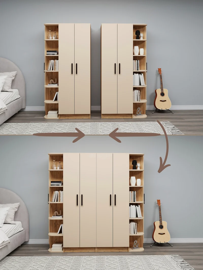 Linda-Lusus 6-Door Double Wardrobe Set with Shelves & Cabinets – 180 cm Modern Bedroom Storage Closet with Hanging Rails