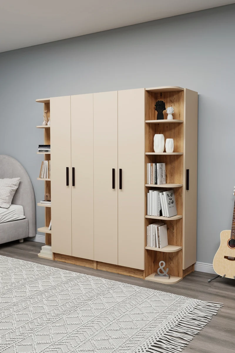 Linda-Lusus 6-Door Double Wardrobe Set with Shelves & Cabinets – 180 cm Modern Bedroom Storage Closet with Hanging Rails
