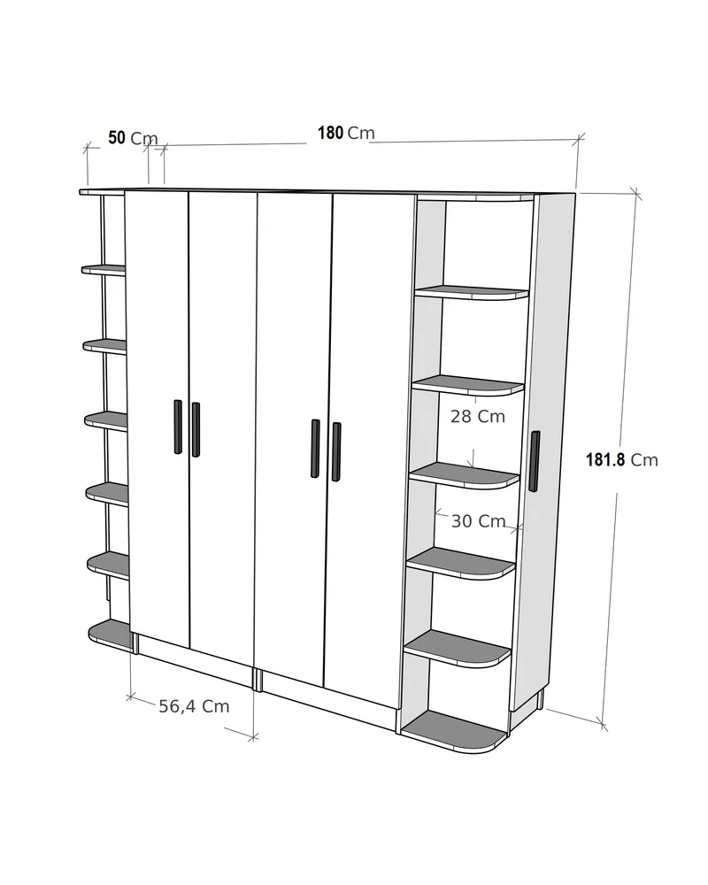 Linda-Lusus 6-Door Double Wardrobe Set with Shelves & Cabinets – 180 cm Modern Bedroom Storage Closet with Hanging Rails