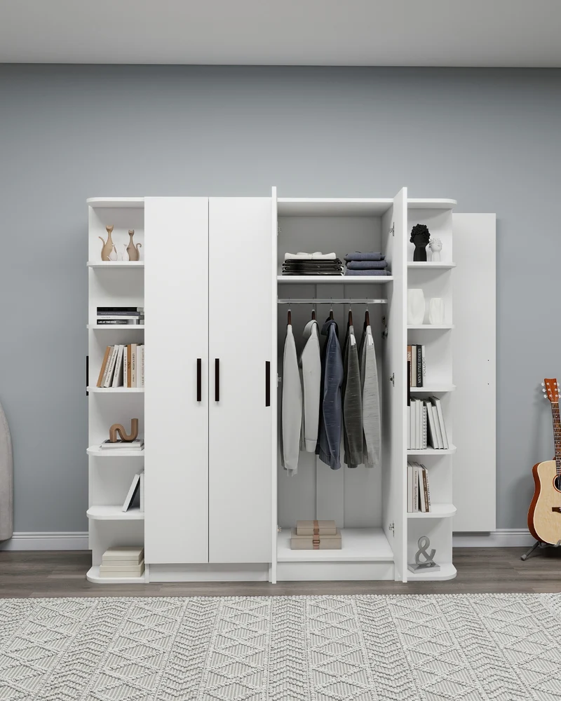 Linda-Lusus 6-Door Double Wardrobe Set with Shelves & Cabinets – 180 cm Modern Bedroom Storage Closet with Hanging Rails