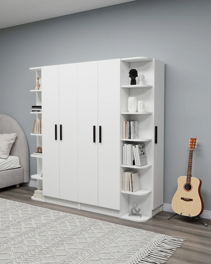 Linda-Lusus 6-Door Double Wardrobe Set with Shelves & Cabinets – 180 cm Modern Bedroom Storage Closet with Hanging Rails