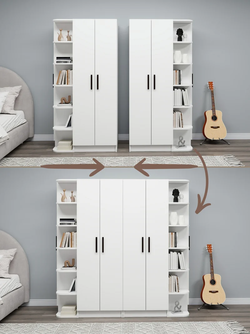 Linda-Lusus 6-Door Double Wardrobe Set with Shelves & Cabinets – 180 cm Modern Bedroom Storage Closet with Hanging Rails