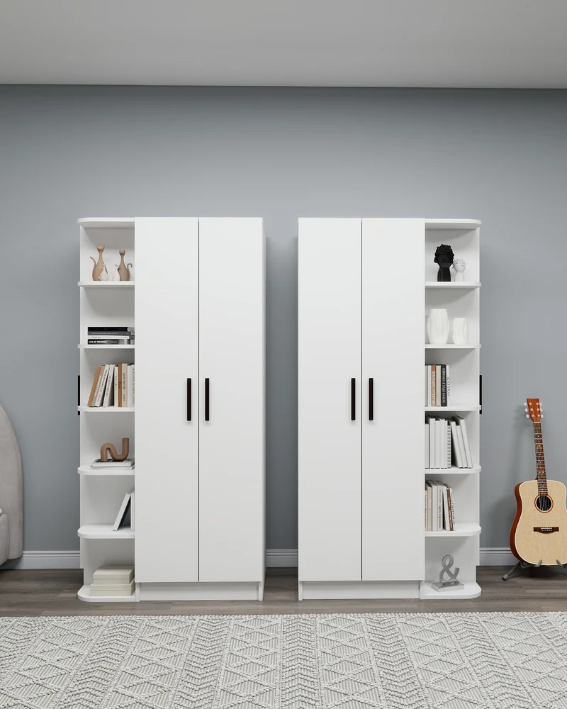Linda-Lusus 6-Door Double Wardrobe Set with Shelves & Cabinets – 180 cm Modern Bedroom Storage Closet with Hanging Rails