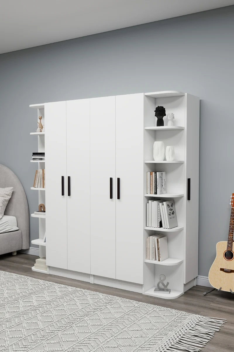 Linda-Lusus 6-Door Double Wardrobe Set with Shelves & Cabinets – 180 cm Modern Bedroom Storage Closet with Hanging Rails