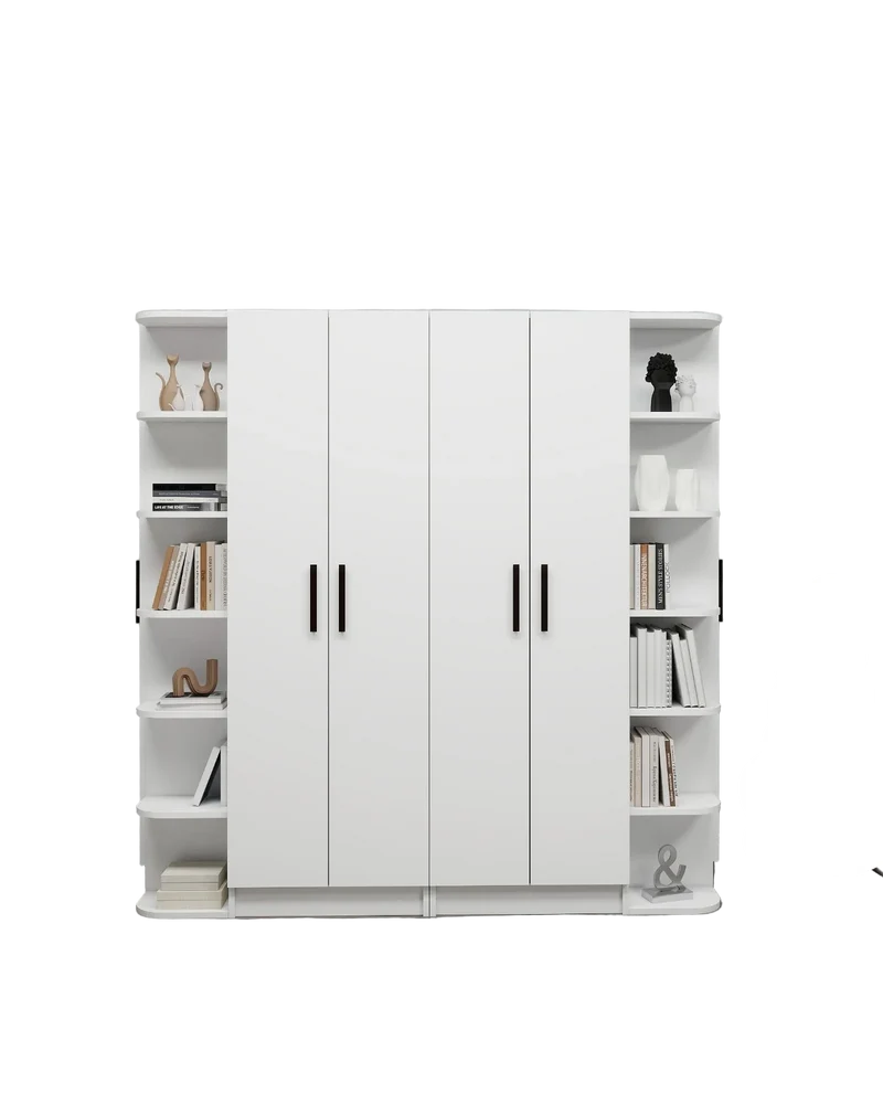 Linda-Lusus 6-Door Double Wardrobe Set with Shelves & Cabinets – 180 cm Modern Bedroom Storage Closet with Hanging Rails