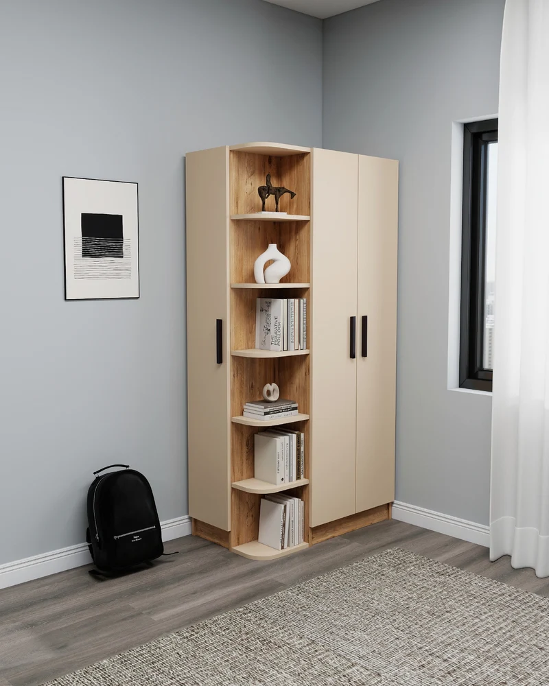 Linda Compact Wardrobe with Cabinets and Shelves - Left