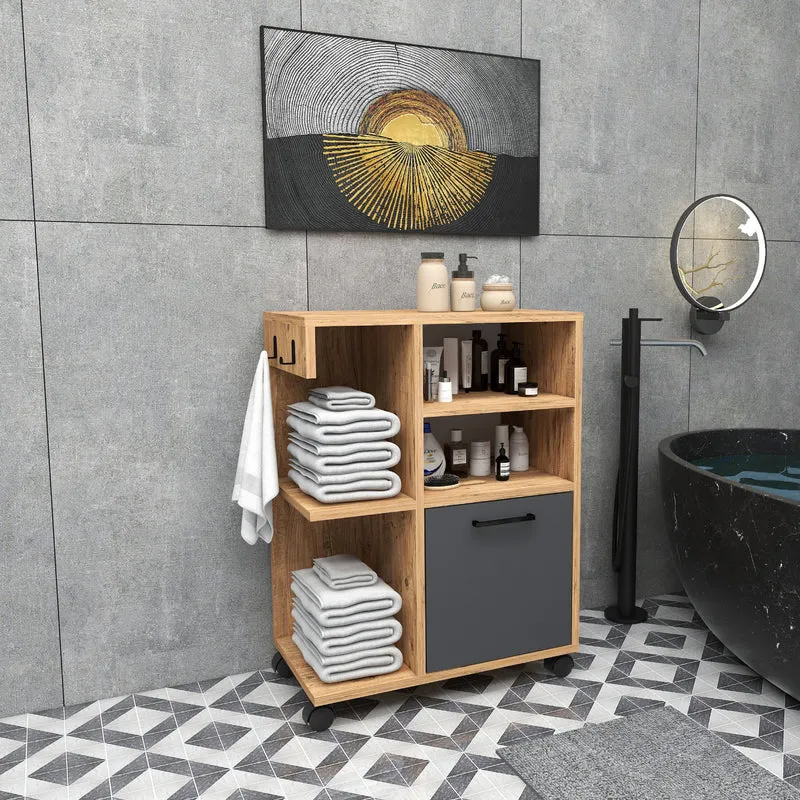 Rebusa Multipurpose Mobile Storage Cabinet with Door, Shelves and Wheels