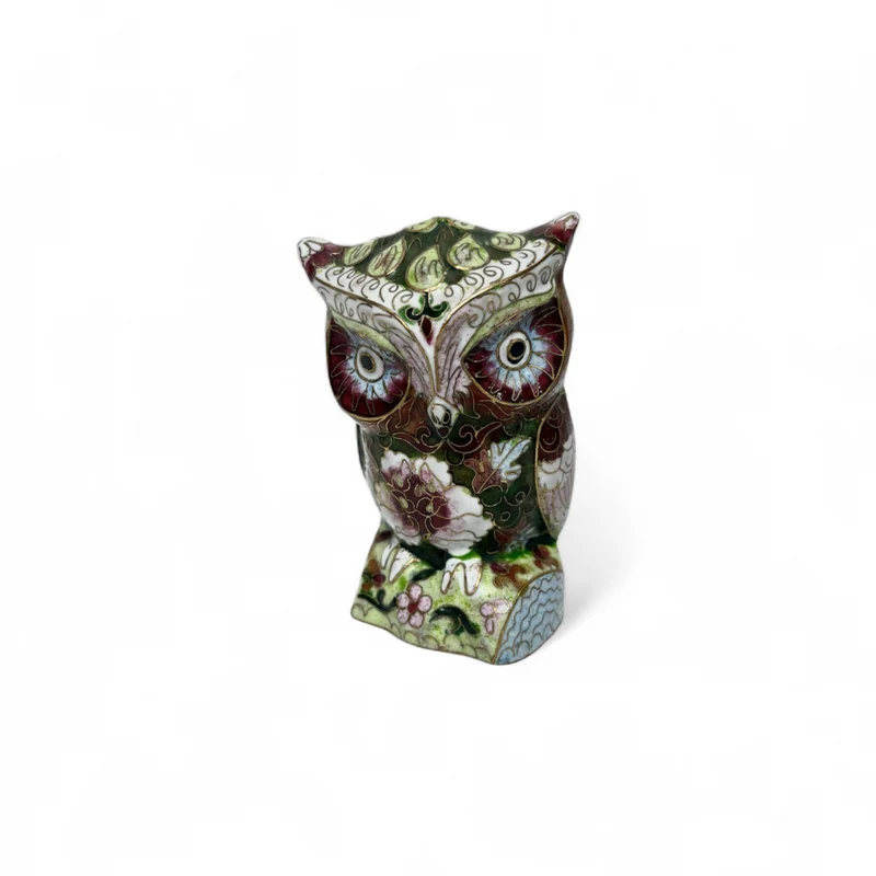 Figura china de buho bronce esmalte cloisonne