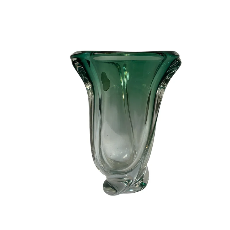 Val Saint Lambert green gradient glass vase, mid-20th century