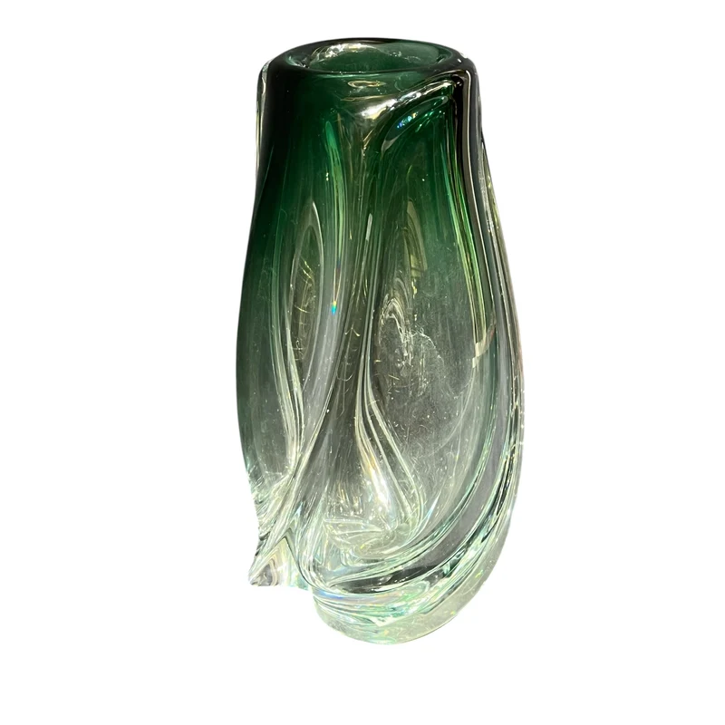 Jarrón ovoide Val Saint Lambert en cristal Vert