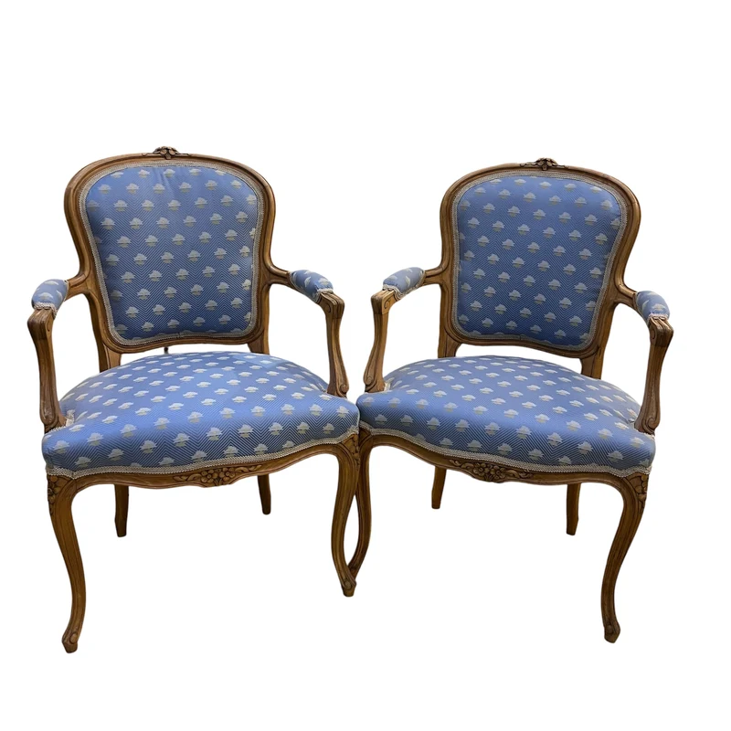 Pareja sillones estilo Luis XV tapiz azul
