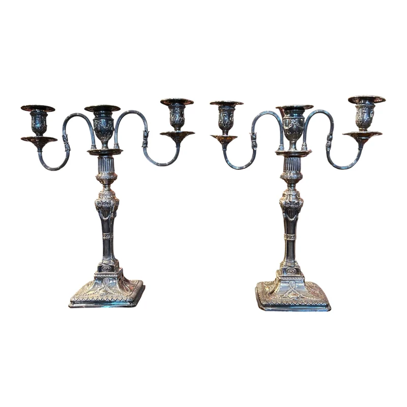 Par de Candelabros franceses de una y tres luces en plaqué estilo Restauración mitad s.XX