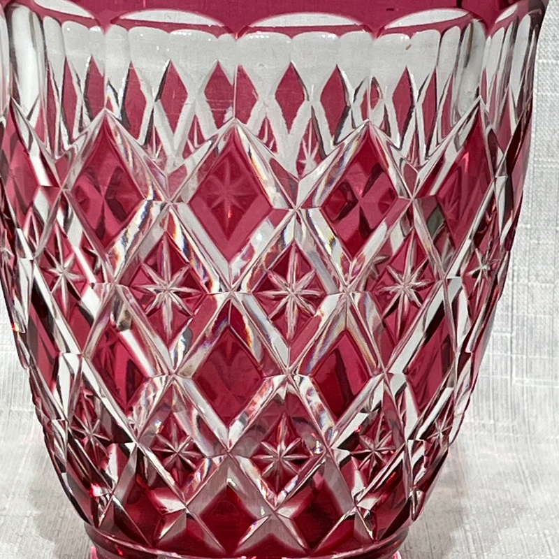 Jarron Art Déco cristal tallado Val Saint Lambert rojo rubí años 50