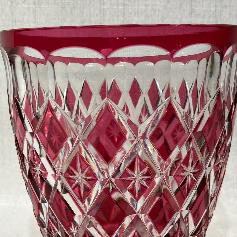 Jarron Art Déco cristal tallado Val Saint Lambert rojo rubí años 50