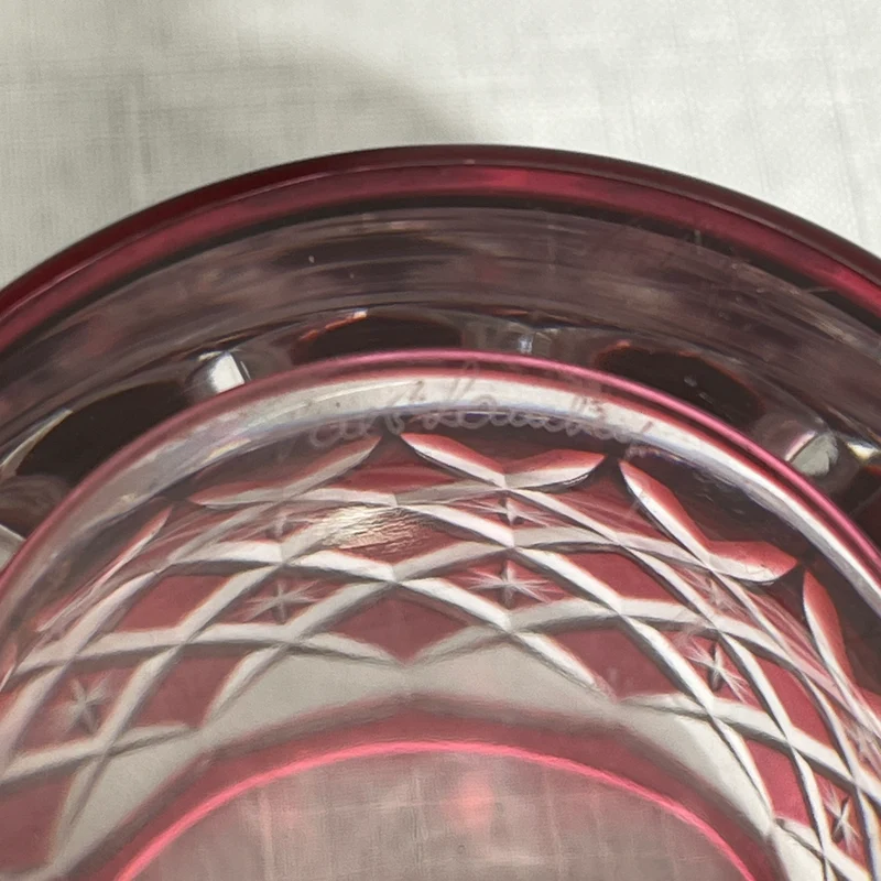 Jarron Art Déco cristal tallado Val Saint Lambert rojo rubí años 50