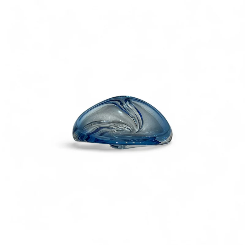Vide-poche francés de cristal diseño espiral azul belga años 70