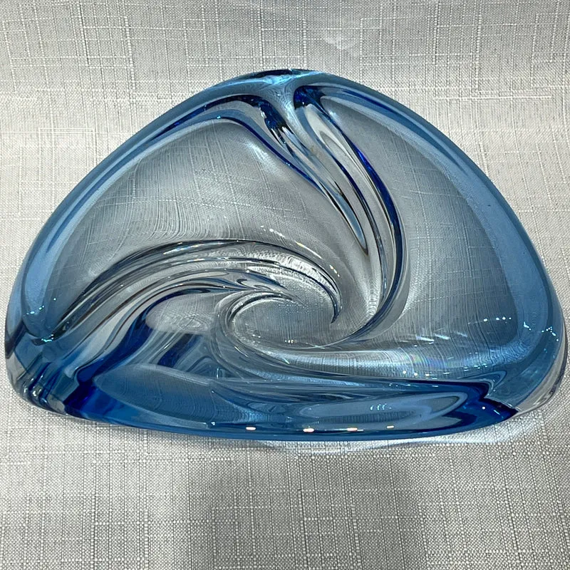 Vide-poche francés de cristal diseño espiral azul belga años 70