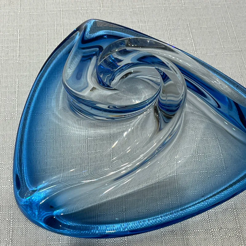 Vide-poche francés de cristal diseño espiral azul belga años 70