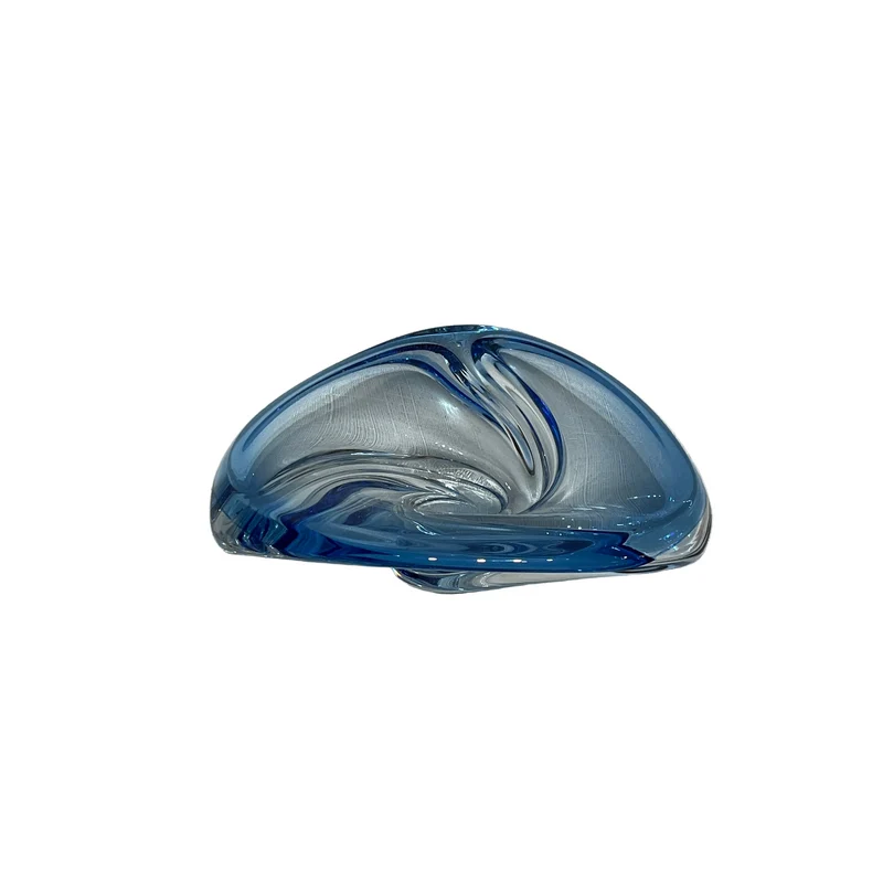 Vide-poche francés de cristal diseño espiral azul belga años 70