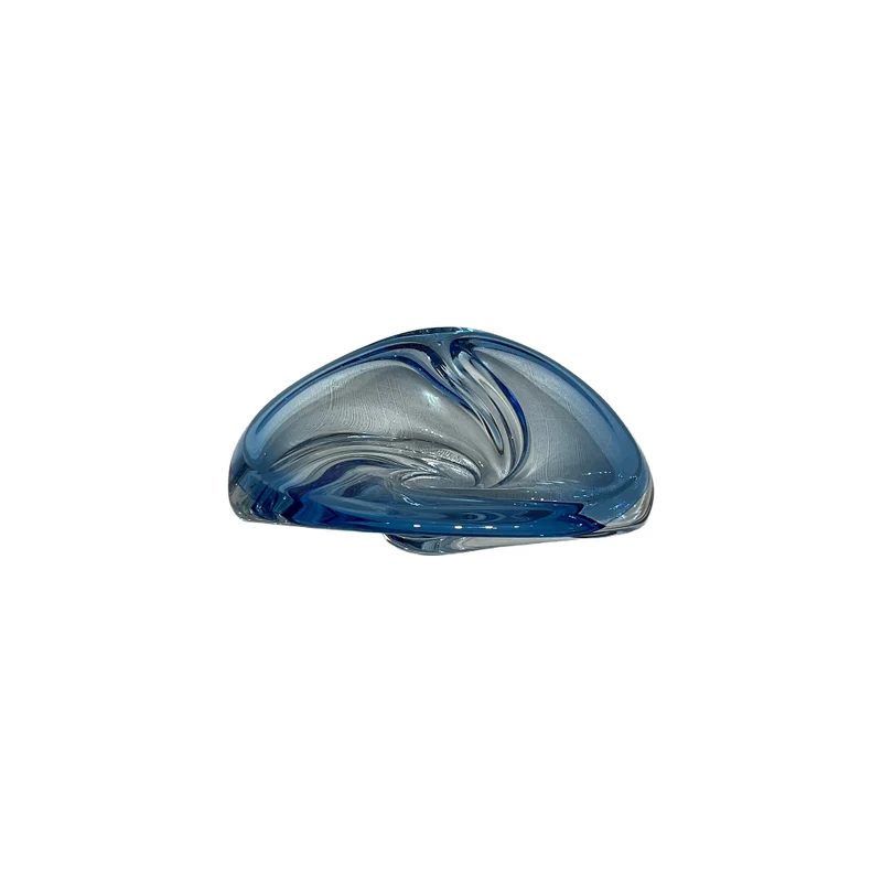 Vide-poche francés de cristal diseño espiral azul belga años 70
