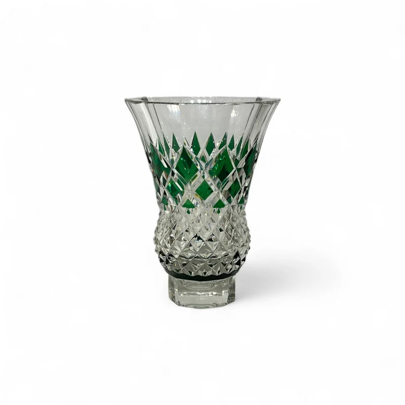 Jarrón Art Déco cristal Val Saint Lambert verde años 50.