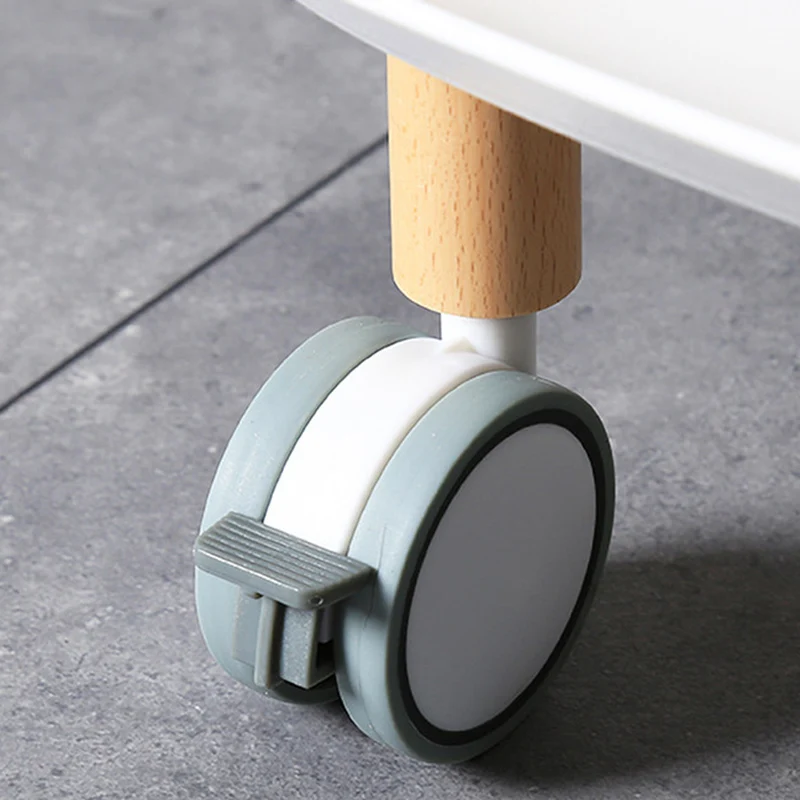 Nordic Mobile Side Table - Beech Wood Frame Silent Locking Caster Wheels 2-Tier Small Cart For Living Room & Bedroom