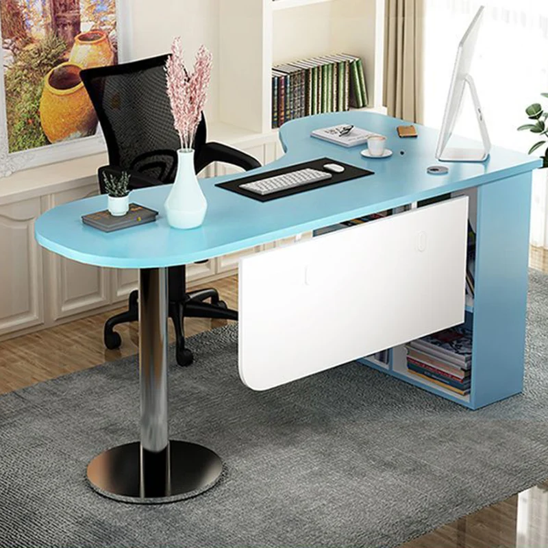Modern Minimalist Arc-Shaped E1 Environmentally Friendly Board Stainless Steel Corner Desk 1-Tier For Home Office