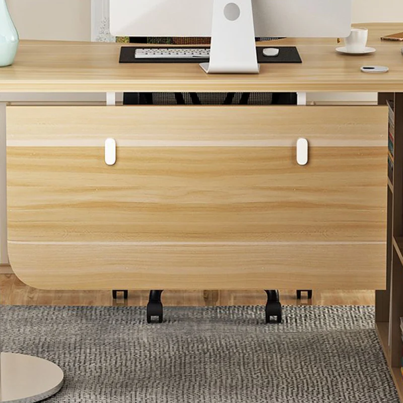 Modern Minimalist Arc-Shaped E1 Environmentally Friendly Board Stainless Steel Corner Desk 1-Tier For Home Office
