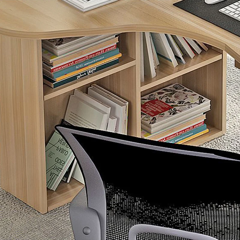 Modern Minimalist Arc-Shaped E1 Environmentally Friendly Board Stainless Steel Corner Desk 1-Tier For Home Office