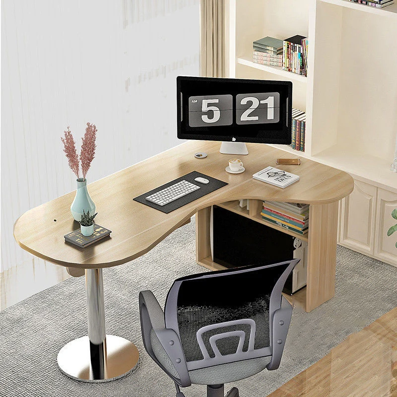Modern Minimalist Arc-Shaped E1 Environmentally Friendly Board Stainless Steel Corner Desk 1-Tier For Home Office