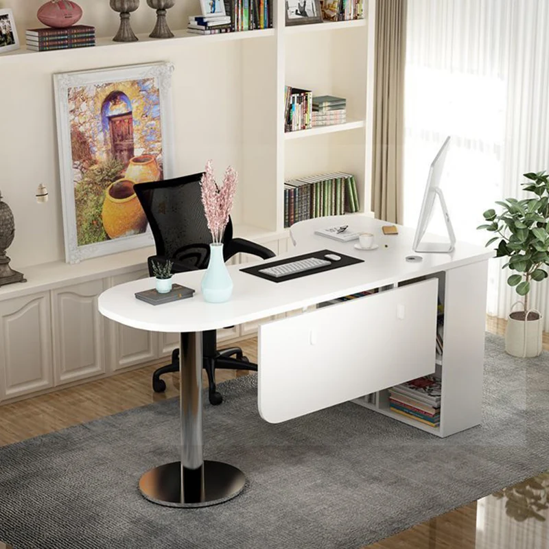 Modern Minimalist Arc-Shaped E1 Environmentally Friendly Board Stainless Steel Corner Desk 1-Tier For Home Office