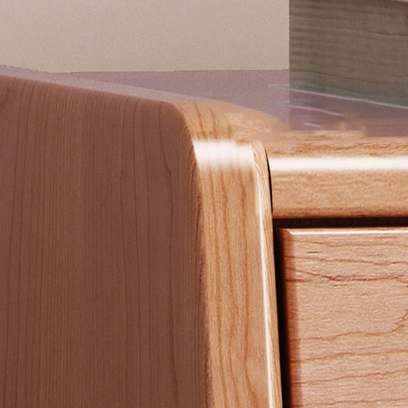 Contemporary Nordic Trapezoidal Rubberwood Pine Wood Plywood Reeded Glass Nightstand 1-Drawer For Bedroom