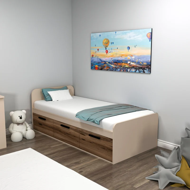 Akser Bedstead, Bed Frame with Headboard
