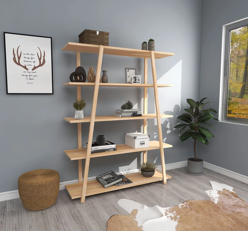 Soft 5 Tier Pine Wood Handmade Bookshelf, 145x115x30 cm