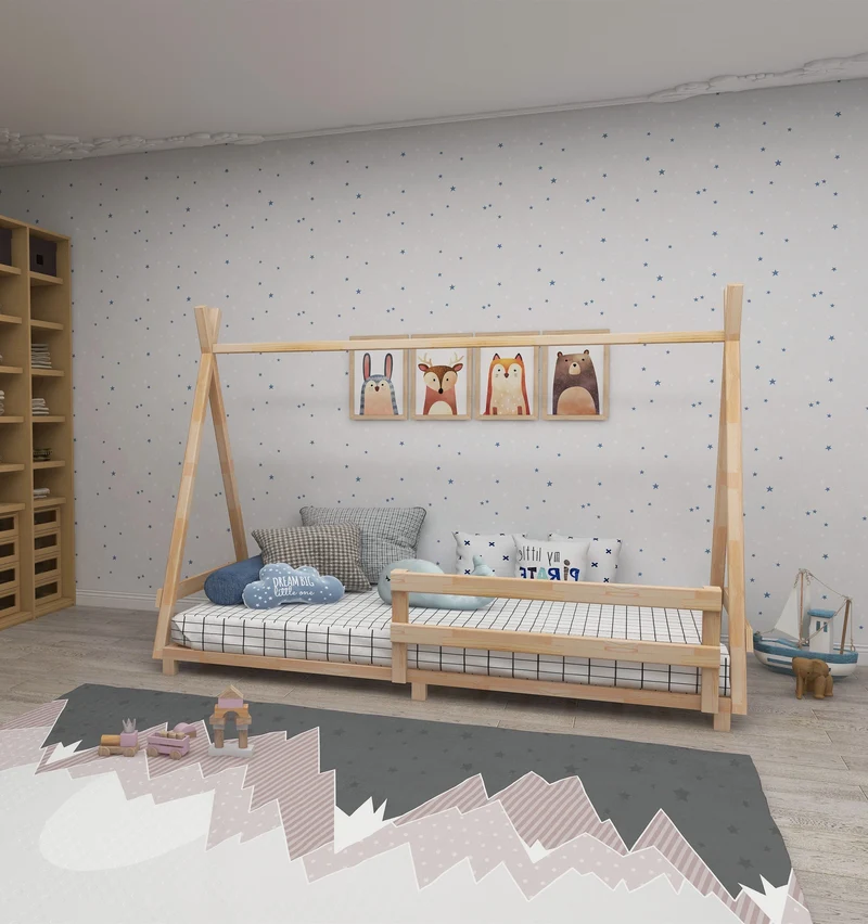 Montessori Floor Bed Frame - Handmade Solid Pine Wood for Kids