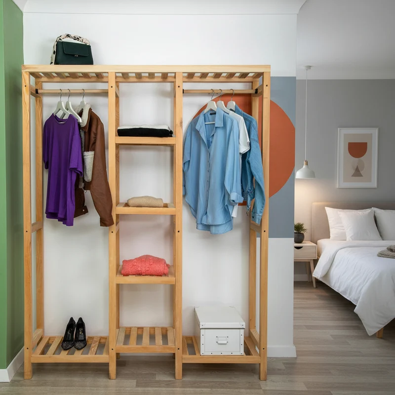 Indigo 55 Handmade Solid Pine Wood Open Wardrobe